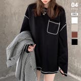 ブラック | 配色ステッチカットソー オーバーサイズ ロンt | COCOMOMO