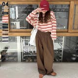 レッド | ボーダーロンT オーバーサイズ 長袖カットソー | COCOMOMO