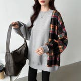 チェック柄ドッキングトレーナー オーバーサイズ スウェットトレーナー | COCOMOMO | 詳細画像4 