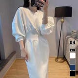 ホワイト | ハイウエストワンピース バルーンスリーブ ウエストマークワンピース | COCOMOMO