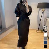 ブラック | ハイウエストワンピース バルーンスリーブ ウエストマークワンピース | COCOMOMO