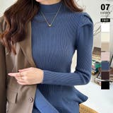 ダークブルー | ペプラムニット チュニック パワショルトップス | COCOMOMO