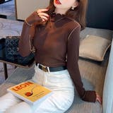 メロウトップス 配色ステッチカットソー メロウフリルハイネック | COCOMOMO | 詳細画像12 