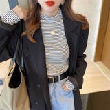 ボーダー長袖カットソー ハイネック ボーダーロンt | COCOMOMO | 詳細画像4 