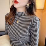 ボーダー長袖カットソー ハイネック ボーダーロンt | COCOMOMO | 詳細画像5 