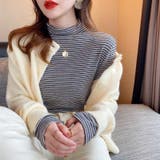 ボーダー長袖カットソー ハイネック ボーダーロンt | COCOMOMO | 詳細画像6 