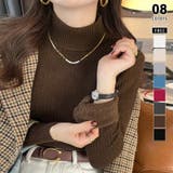 ダークブラウン | 裏起毛ふわもちニット ハイネックリブニット 裏起毛ニット | COCOMOMO