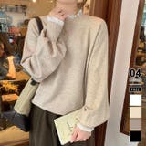 レースフリルネックニット 重ね着風ニットトップス ドッキングレース | COCOMOMO | 詳細画像1 