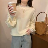 レースフリルネックニット 重ね着風ニットトップス ドッキングレース | COCOMOMO | 詳細画像13 