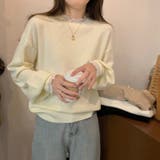 レースフリルネックニット 重ね着風ニットトップス ドッキングレース | COCOMOMO | 詳細画像14 