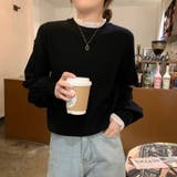 レースフリルネックニット 重ね着風ニットトップス ドッキングレース | COCOMOMO | 詳細画像15 