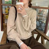 レースフリルネックニット 重ね着風ニットトップス ドッキングレース | COCOMOMO | 詳細画像6 