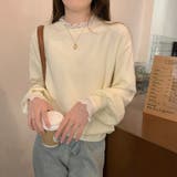 レースフリルネックニット 重ね着風ニットトップス ドッキングレース | COCOMOMO | 詳細画像8 