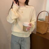 レースフリルネックニット 重ね着風ニットトップス ドッキングレース | COCOMOMO | 詳細画像9 