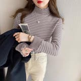 裏起毛 ボーダーハイネックニット メロウフリル | COCOMOMO | 詳細画像14 