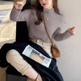 裏起毛 ボーダーハイネックニット メロウフリル | COCOMOMO | 詳細画像15 