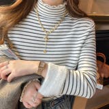 裏起毛 ボーダーハイネックニット メロウフリル | COCOMOMO | 詳細画像2 