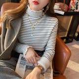 裏起毛 ボーダーハイネックニット メロウフリル | COCOMOMO | 詳細画像3 