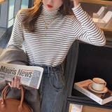 裏起毛 ボーダーハイネックニット メロウフリル | COCOMOMO | 詳細画像5 