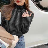 裏起毛 ボーダーハイネックニット メロウフリル | COCOMOMO | 詳細画像6 