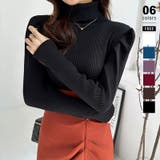 ブラック | パワショルニット タートルネック リブニット | COCOMOMO