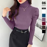 パープル | パワショルニット タートルネック リブニット | COCOMOMO