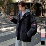 ブラック | 中綿コート パーカーフード付き 重ね着風 | COCOMOMO