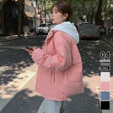 ピンク | 中綿コート パーカーフード付き 重ね着風 | COCOMOMO