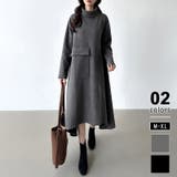 グレー | タートルネックワンピース Aライン 体型カバー | COCOMOMO