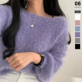 パープル | シャギーニット ふわふわニット オフショルダー | COCOMOMO