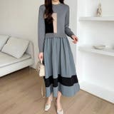 ドッキングニットワンピース 異素材切り替え フレアワンピース | COCOMOMO | 詳細画像6