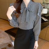 ボウタイリボンブラウス 千鳥格子 ショルダーフリル | COCOMOMO | 詳細画像4