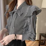 ボウタイリボンブラウス 千鳥格子 ショルダーフリル | COCOMOMO | 詳細画像7