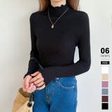 ブラック | メロウフリル リブニットトップス フリルハイネック | COCOMOMO