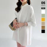 ホワイト | シャツチュニック ロングシャツ バンドカラー | COCOMOMO