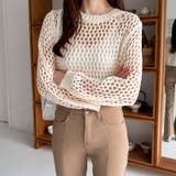 メッシュニット 透かし編みトップス ショート丈 | COCOMOMO | 詳細画像6 