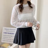 メッシュニット 透かし編みトップス ショート丈 | COCOMOMO | 詳細画像3 