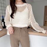 メッシュニット 透かし編みトップス ショート丈 | COCOMOMO | 詳細画像8 