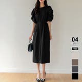 ブラック | パフスリーブワンピース きれいめワンピース フロントスリット | COCOMOMO