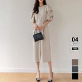 アイボリー | パフスリーブワンピース きれいめワンピース フロントスリット | COCOMOMO