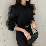 シフォンスリーブブラウス パール付きパフスリーブ オーガンジー | COCOMOMO | 詳細画像2 