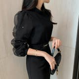 シフォンスリーブブラウス パール付きパフスリーブ オーガンジー | COCOMOMO | 詳細画像5 