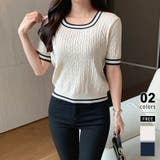 ベージュ | 配色ライン チルデンクロップドニット 韓国ファッション | COCOMOMO