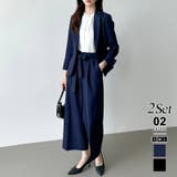 セットアップネイビー | フォーマルスーツセットアップ パンツスーツ ワイドパンツ | COCOMOMO