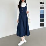 ブルー | デニムワンピース ジャンパースカート キャミワンピース | COCOMOMO