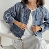 ノーカラーデニムジャケット デニムジャケット Gジャン | COCOMOMO | 詳細画像3