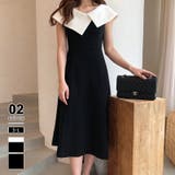 ホワイト・ブラック | ノースリーブワンピース ビッグカラー 韓国ファッション | COCOMOMO