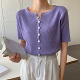 リブニット サマーニット 半袖ニットカーディガン | COCOMOMO | 詳細画像13