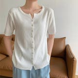 リブニット サマーニット 半袖ニットカーディガン | COCOMOMO | 詳細画像16