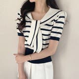 セーラーカラーボーダーニット サマーニット 韓国ファッション | COCOMOMO | 詳細画像2